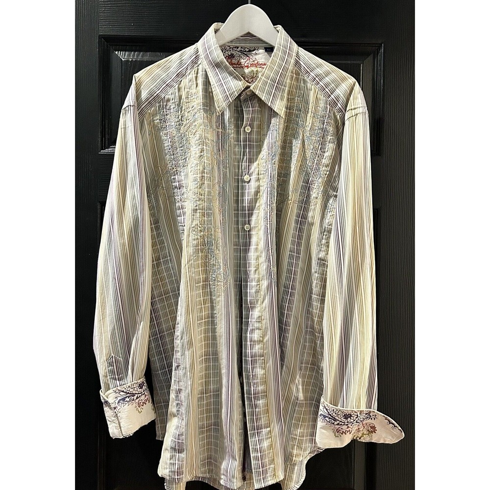 Robert Graham Flip Cuff Shirt‎ Embroidered Floral Size 2XL